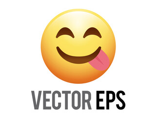 Fototapeta premium Yellow smiley, tasting food face flat icon with tongue out