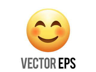 Vector yellow smiley shy face icon with red cheeks