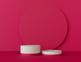 Empty podium or pedestal display on white background with cylinder stand concept. Blank product shelf standing backdrop. 3D rendering.