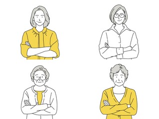 人物イラスト 女性 セット 正面 腕組み シニア