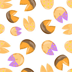 Fortune cookies seamless pattern. Cartoon vector illustration on white background.