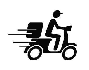 Shipping fast delivery man riding motorcycle icon symbol, Pictogram flat design for apps and websites, Isolated on white background, Vector illustration	