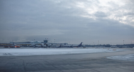 Naklejka na ściany i meble Sheremetyevo Airport.The plane prepares for takeoff