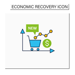 New stock markets color icon.Regular buying, selling activities.Profitable purchase.Economic recovery concept. Isolated vector illustration
