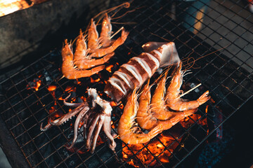Seafood grilled on a street food