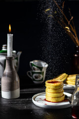 Atmospheric photo of breakfast. Cheesecakes