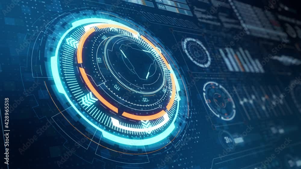 Poster motion graphic of head up display ( hud ui ) technology interface screen with futuristic 3d elements