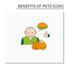 Pets benefits color icon. Cat help adults with Alzheimer disease. Animals soothe, reduce stress levels.Animal caring concept. Isolated vector illustration