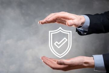 Protection network security computer in the hands of a businessman. business, technology, cyber...