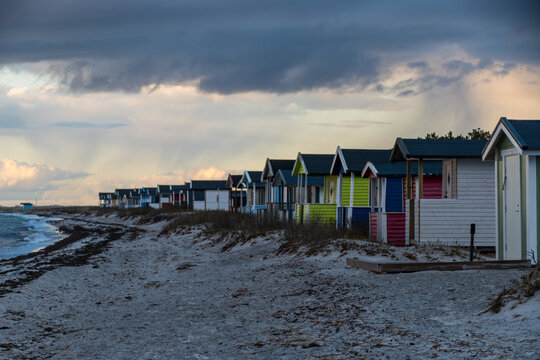 tiny wooden houses at the southern sweedish coast
