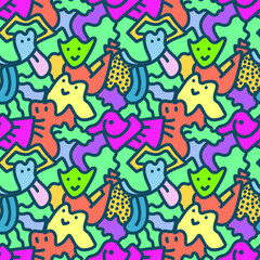 Unique cute abstract seamless pattern with creatures