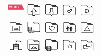 Folder related line icon set. File documents linear icons.