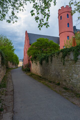 Fototapeta na wymiar View along an alley past the Rheinberg Castle in Eltville am Rhein / Germany 
