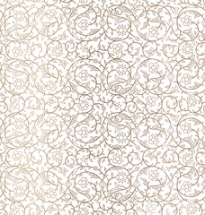 Arabesque Arabic seamless floral pattern. Branches with flowers, leaves and petals