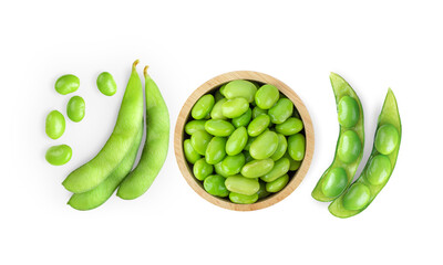 green soy beans isolated on white background