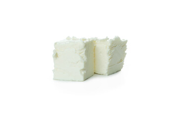 Pieces of feta cheese isolated on white background