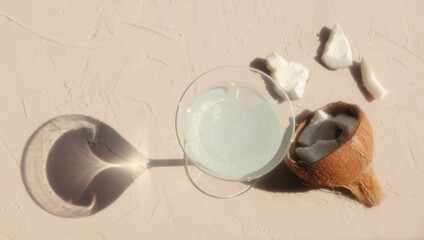 Coconut and alcohol drink in glass,