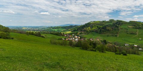 Obraz premium View from Myslikovska vyhlidka view point in Palkovicke hurky mountains near Frydek-Mistek city in Czech republic