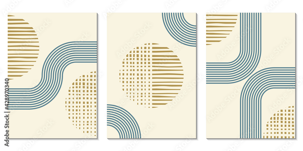 Wall mural abstract art background set with geometric shapes. minimal design with circles and lines. contempora