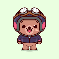CUTE RACER BEAR WEARING HELMET AND JACKET IN CARTOON STYLE MASCOT.