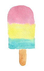Ice cream on white background. Watercolor hand drawn illustration