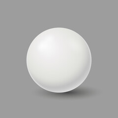 White round ball on gray surface. Sphere plastic empty metal decoration with light flares and shiny realistic vector design.