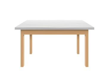 Table wooden with white surface. Kitchen contemporary table top with stylish plastic decor.