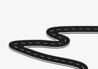 Fototapeta premium Roadway journey to the future. Asphalt street isolated on white background. Symbols Way to the goal of the end point. Path mean successful business planning Suitable for advertising and presentstation