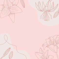 Fototapeta na wymiar Floral background with lilies flowers. Vector hand drawn style, template