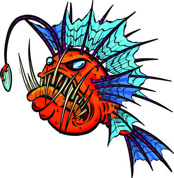 Cartoon Ugly and Evil Deep Sea Angler Fish Cartoon Characters