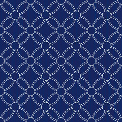 Sashiko pattern. Vector seamless embroidery Japanese traditional art.