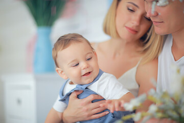 Obraz premium cheerful healthy baby smiling / portrait of a small child, boy little son cheerful health
