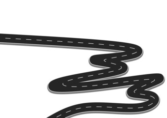 Roadway journey to the future. Asphalt street isolated on white background. Symbols Way to the goal of the end point. Path mean successful business planning Suitable for advertising and presentstation