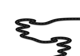 Roadway journey to the future. Asphalt street isolated on white background. Symbols Way to the goal of the end point. Path mean successful business planning Suitable for advertising and presentstation