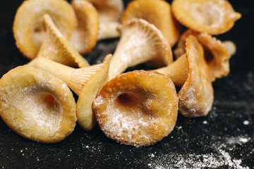 Tasty cookies in mushroom shape on table, weird shaped food
