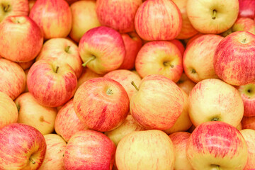 Food background red-yellow apples, fruits close-up