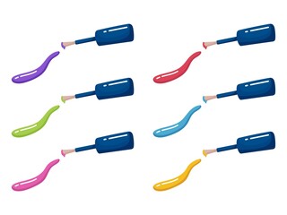 Collection of nail polish brushes with brush strokes. Vector illustration