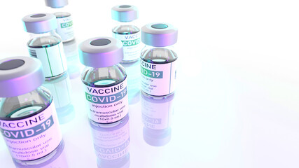Vaccine glass bottle covid-19 virus. Epidemic virus protection concept. .3D Rendering.