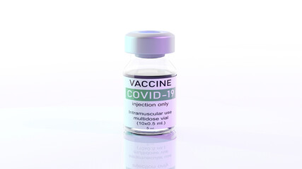 Vaccine glass bottle covid-19 virus. Epidemic virus protection concept. .3D Rendering.