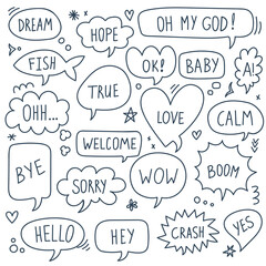 Quote bubbles line doodle vector icons set