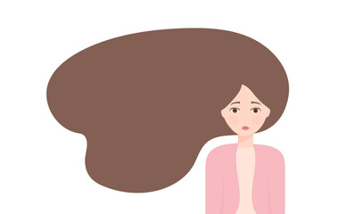 Beautiful girl with long  brown hair. Cartoon style. 