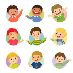 Vector cartoon set of different boy kids with various postures.