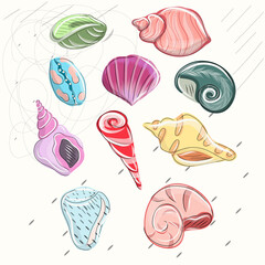Seashell Set. Creative marine texture. Great for fabric, textile Vector Illustration