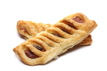 Fresh Bavarian breakfast pastry with marmalade, jam isolated on white background