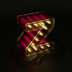 Letter bulb. Realistic vintage light lamp bulb cristal letter alphabet. Letter Z. 3D rendering illustration