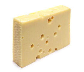 Semi-hard cheese with holes isolated on white background