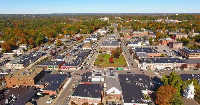 Town Hall and Historic building aerial view in Needham, Massachusetts MA, USA.