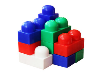 Color children's construction kit made of large blocks on a white background