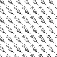 simple combinable seamless patterns. tulip flower botanical floral hand drawn lineart elements dots spots, monochrome black and white. design for packaging wrapping fabric textile