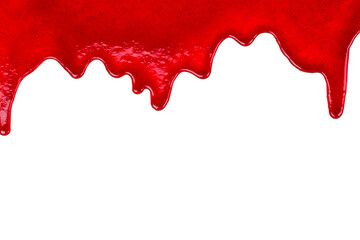 Cherry sweet syrup dripping on white background